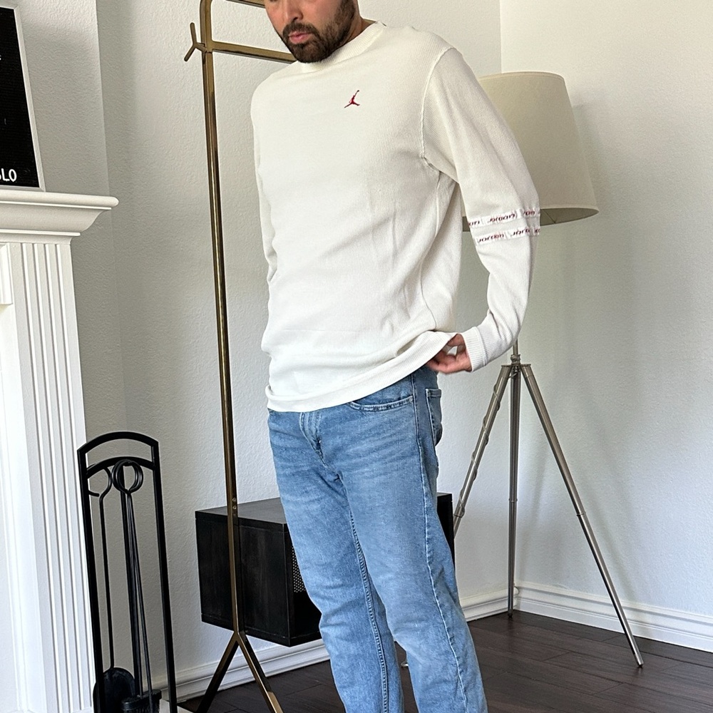 Vintage Air Jordan waffle knit long sleeve cream and red accents